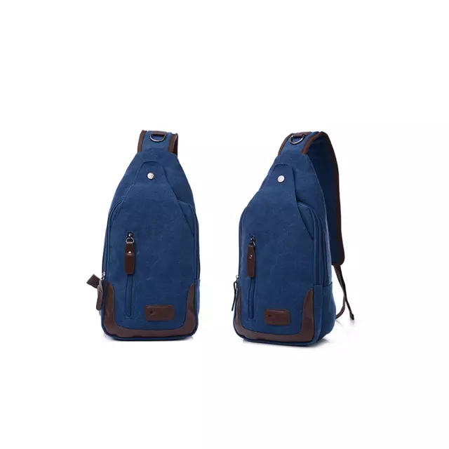Canvas Unbalance Backpack Crossbody Sling Shoulder Bag — Blue
