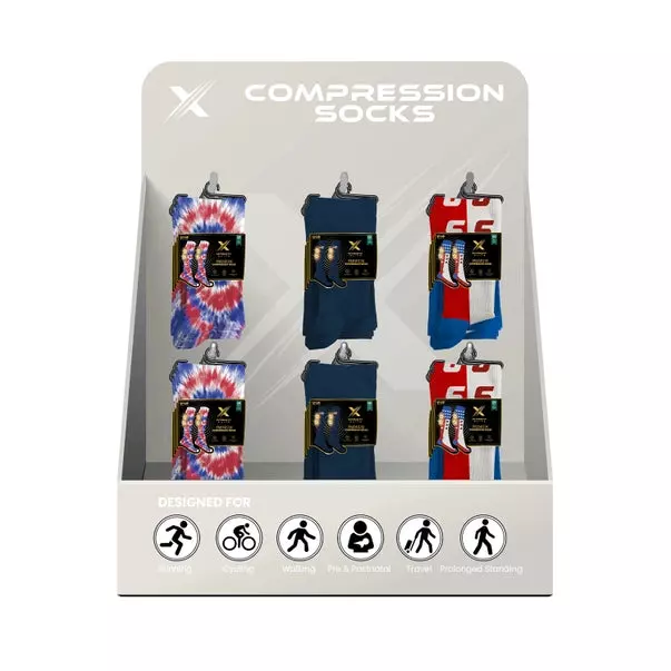 ELITE PREMIUM COMPRESSION SOCKS WITH FREE DISPLAY (24-PAIRS) · SKU XX-DIS-ELI