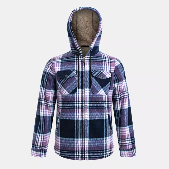 Women’s Berber Lined Full Zip Plaid Hoodie - Style #LFJ130 - $14.00/ Unit - 12PCS/CS - PLEASE SEE DESCRIPTION — Red/Black Plaid