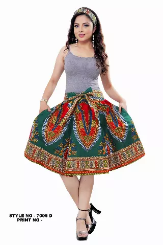 7009 - Ankara Skirt Dashiki Print African Wax Skirt (3-PCS PRE-PACK) - $15.00 Each — One Size (4-18) / Green / 3-Pcs Per Pack