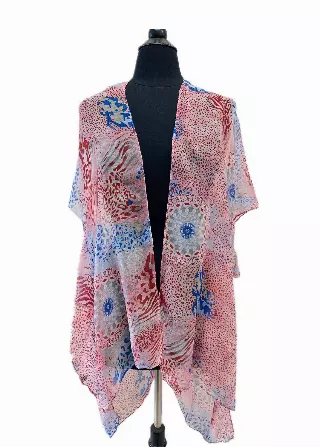 CH07 Multi Pattern Spring Kimono — Pink