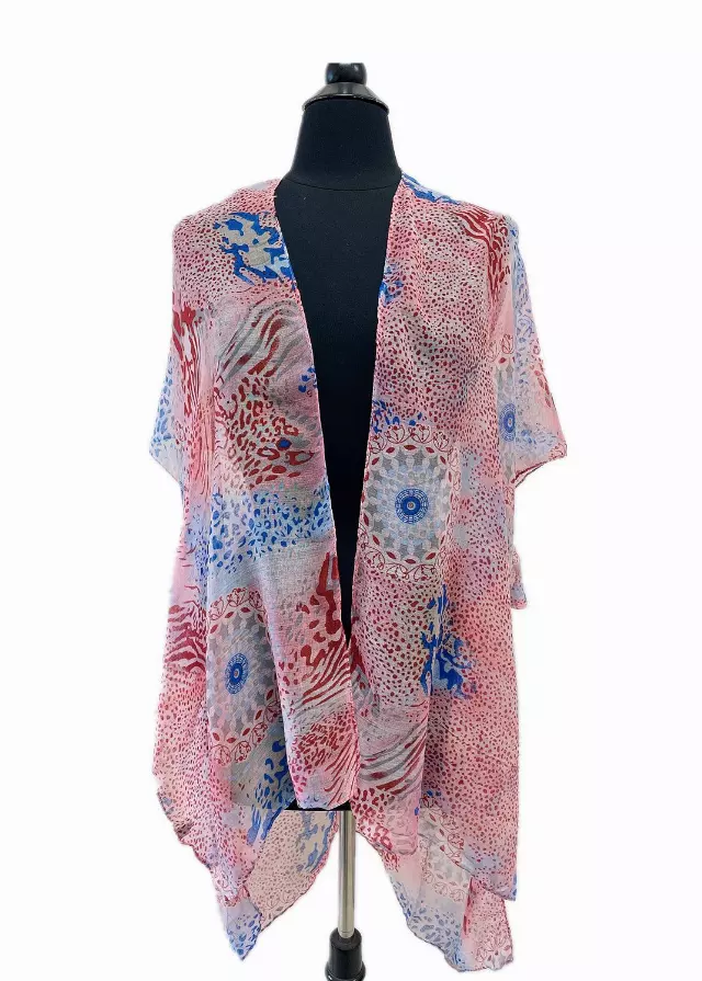 CH07 Multi Pattern Spring Kimono — Pink