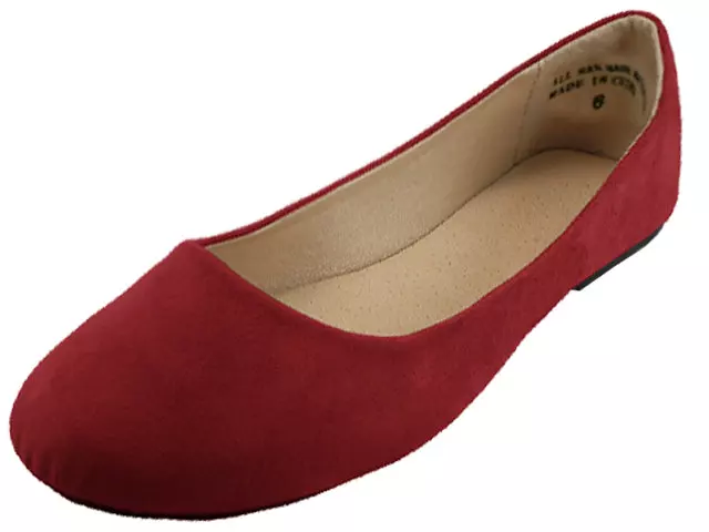 W8600L - Women's "Easy USA" Micro Suede Upper Stylish Ballet Flat Shoes — Maroon (W8600L-M) / 6-11 Assorted