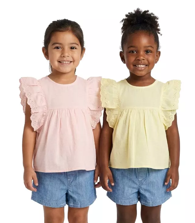 GIRLS PINK Woven Top with Big Ruffle Sleeve and Denim Short Set - 2130602