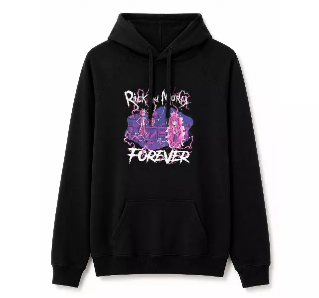RICK AND MORTY PINK LIGHTENING STRIKE HOODIE BLACK