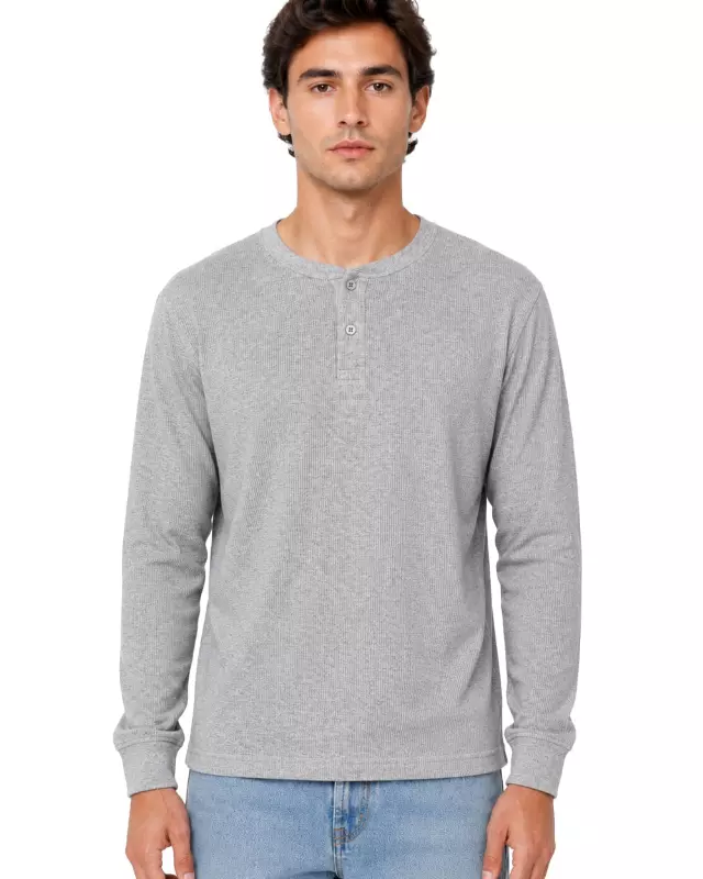 Men's Thermal Top Henley Neck #TH2 — H. Grey / S-M-L-XL