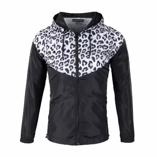 Women's Lightweight Hooded Windbreaker - Black Cheetah