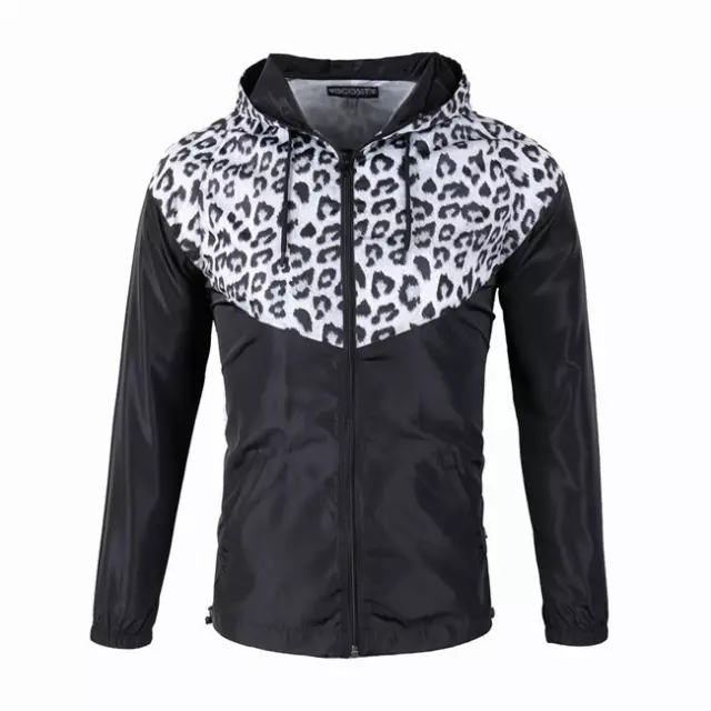 Women's Lightweight Hooded Windbreaker - Black Cheetah