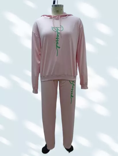 22124 -2 pcs Blessed Jogging Suit -Lots of Colors Available- $30.00 Set (3 pcs per pack) — Plus - 1X 2X 3X / Pink