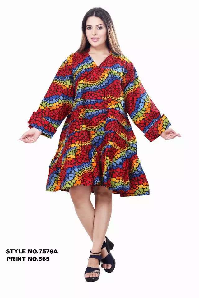 7579 A - ON SALE!!! African Tunic Dress (3 PCS PRE-PACK) - $15.00 EACH — One Size (4 - 24) / Print-565