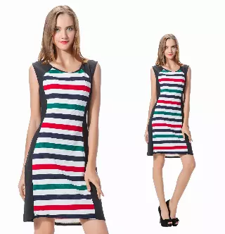 CHH-16071- Women's beautiful Sleeveless Stripe Scuba Dress Short dress - One Size (6-PCS PRE-PACK)