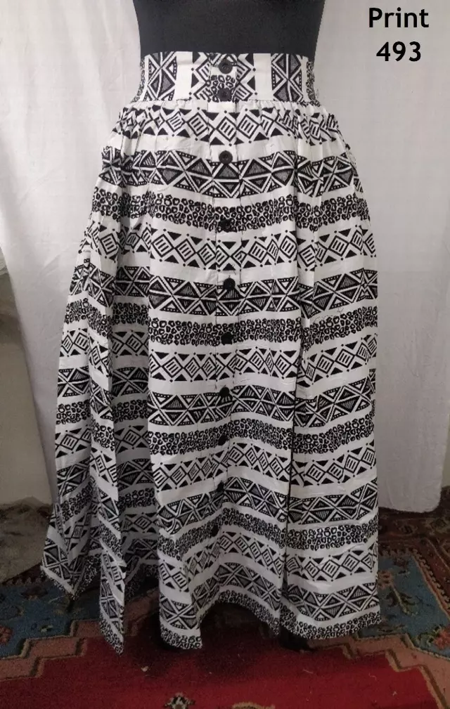 9053 - Button Down 8 Panel Authentic African Skirt (3 PCS PRE-PACK) ON SALE - $18 Each — One Size (4 - 24) / Print-493