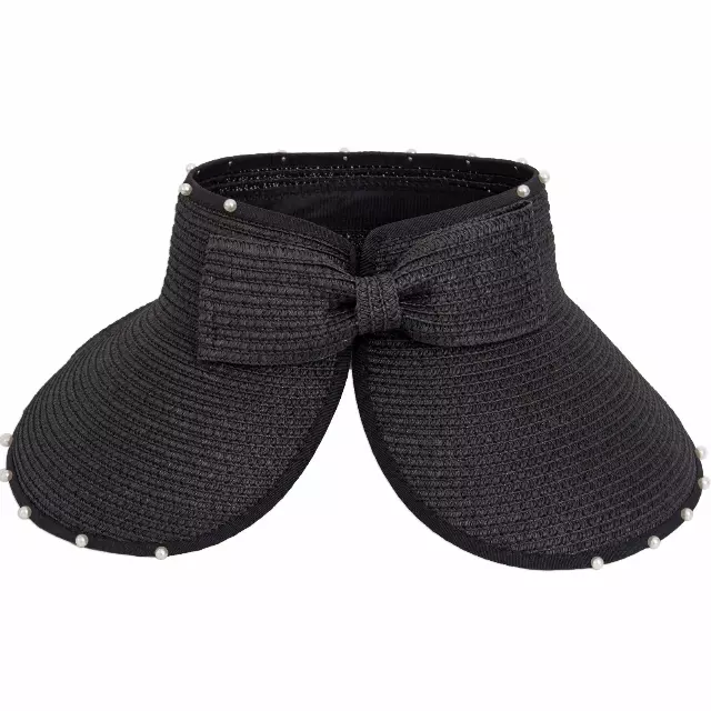 Magid Pearl Brim Roll Up Straw Visor — BLACK