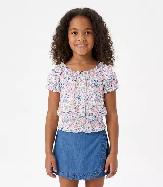 GIRLS PINK Woven Top w Smocked on Hem and Blue Denim Skort - 2468602