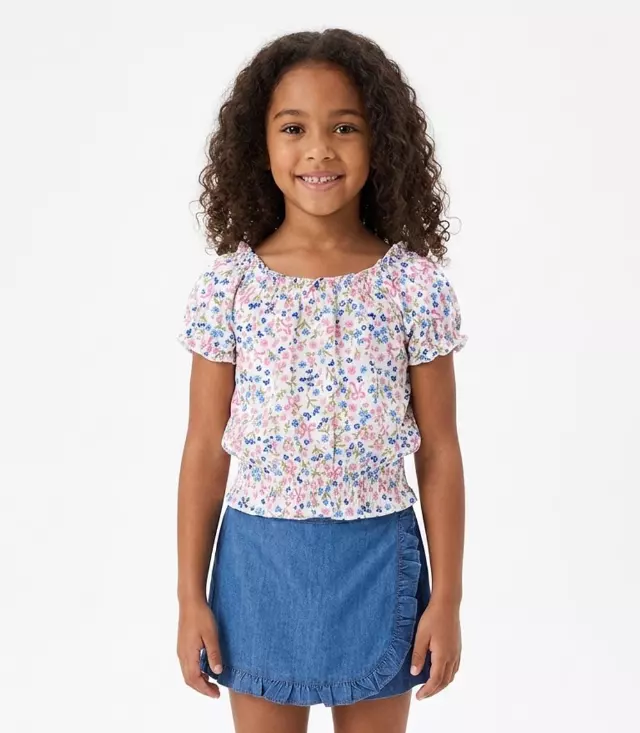 GIRLS PINK Woven Top w Smocked on Hem and Blue Denim Skort - 2468602
