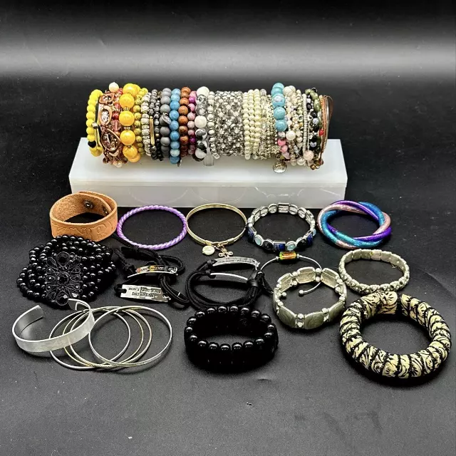 Mixed Fashion Bracelet Lot Motivational Beaded Bangle Costume Jewelry Lot of 45