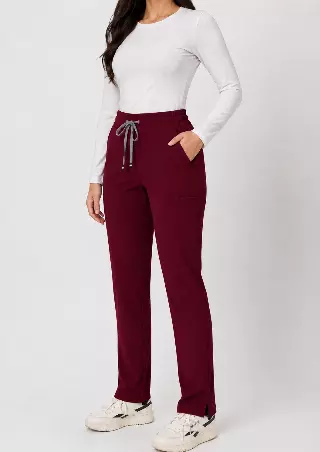 Ariana | High-Waisted Slim Straight Scrub Pants — Wine / 2XL