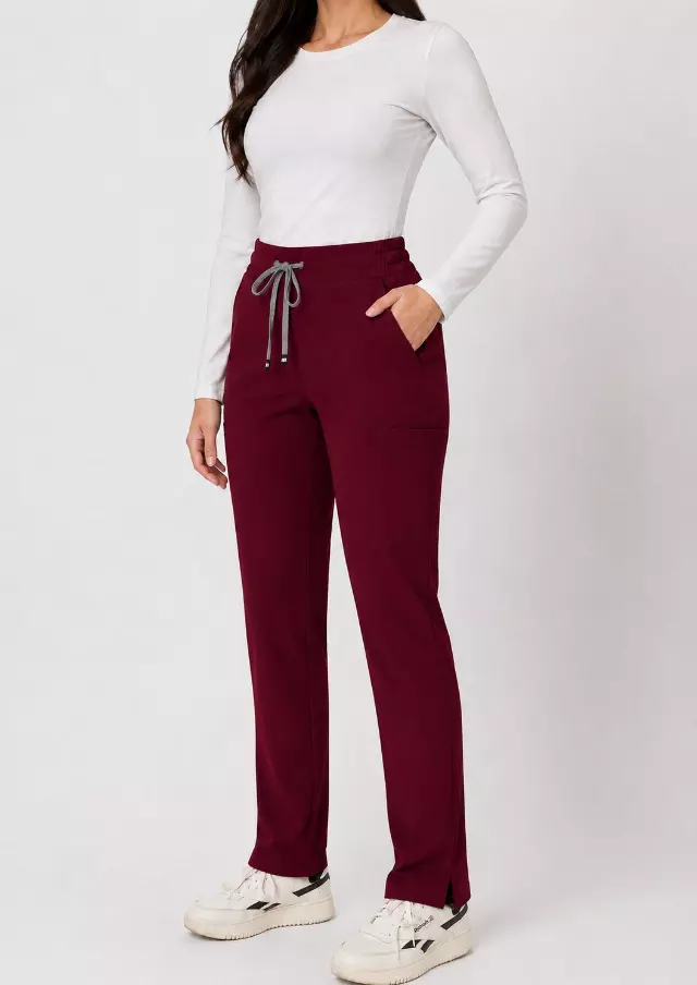 Ariana | High-Waisted Slim Straight Scrub Pants — Wine / XS