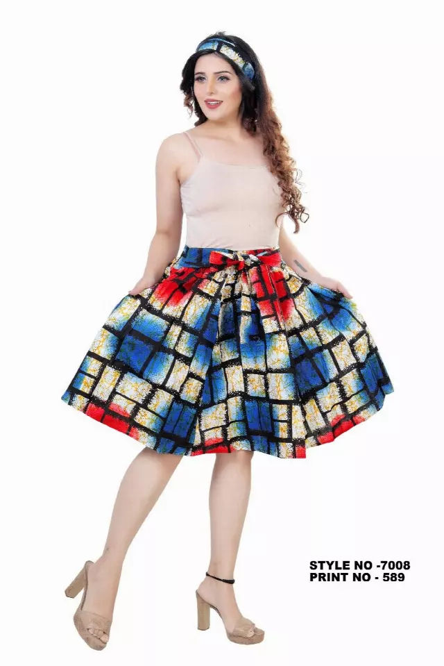 7008SK - NEW PRINTS ALERT - Elastic Short African Print Skirt - 24" - (3/pk) - Free Size - $15.00 Each — Free Size / Print-589