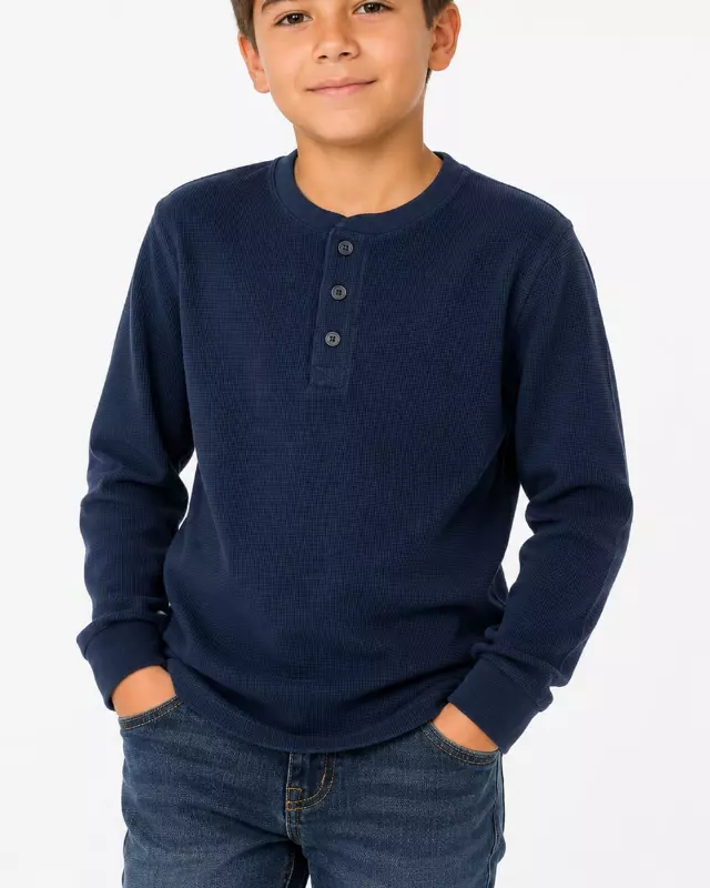 Boys' Thermal Top Henley #TH2 — Navy / 6-8-10-12-14-16