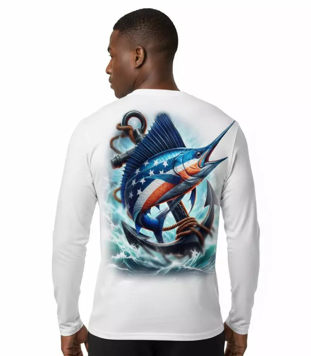 Men Performance L/S Top Fish Design with USA Flag - 7600109
