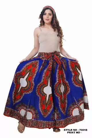 7001D - 8 Panel Dashiki Print Skirt - Authentic African Wax (3-PCS PRE-PACK) - $25 Each — One Size (4-18) / ROYAL BLUE / 3-Pcs Per Pack