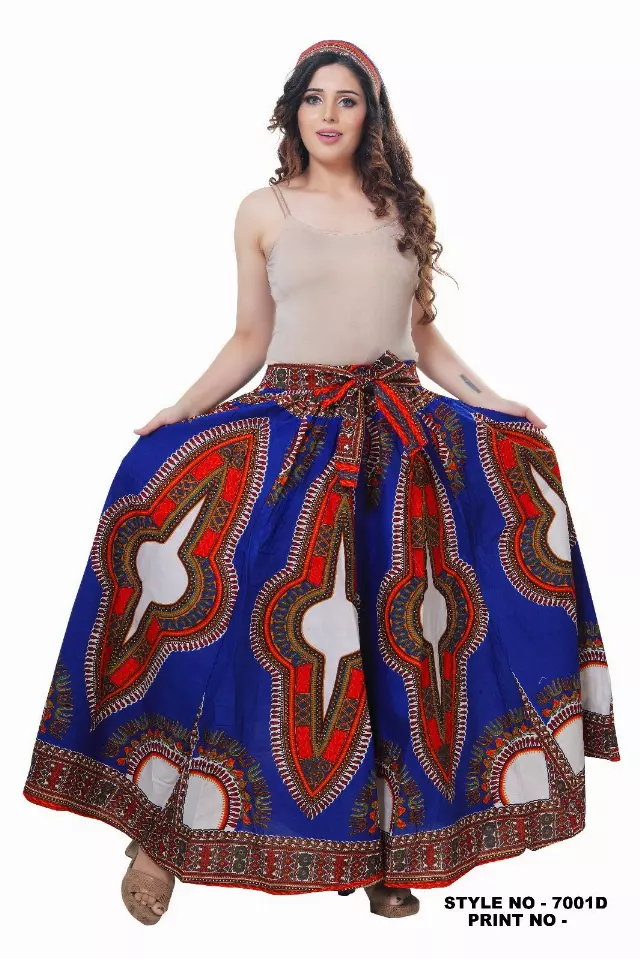 7001D - 8 Panel Dashiki Print Skirt - Authentic African Wax (3-PCS PRE-PACK) - $25 Each — One Size (4-18) / ROYAL BLUE / 3-Pcs Per Pack