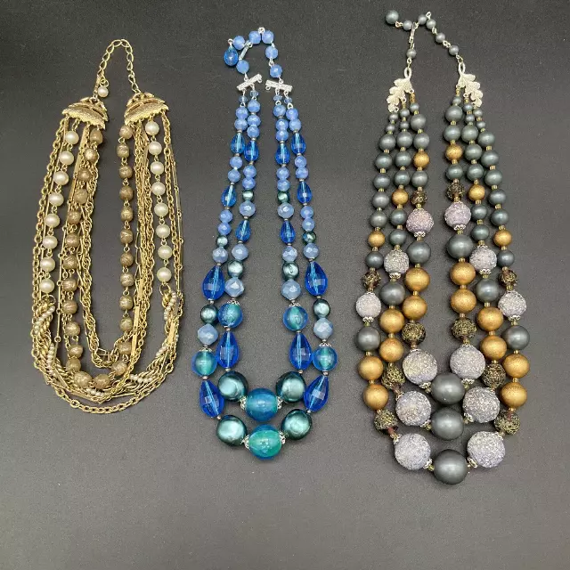 Vintage Napoli Signed & Multi-Strand Costume Jewelry Necklace Lot of 3