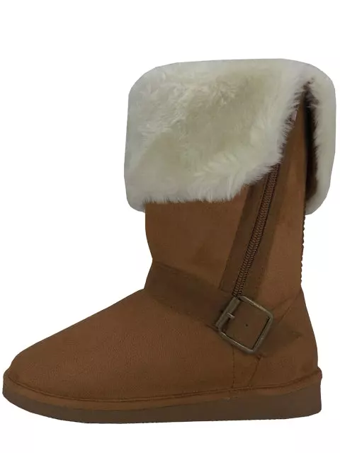 S5520L - Women's Micro Suede Fold Over Faux Fur Lined Boots — Beige (S5520L-C) / 6-11 Assorted