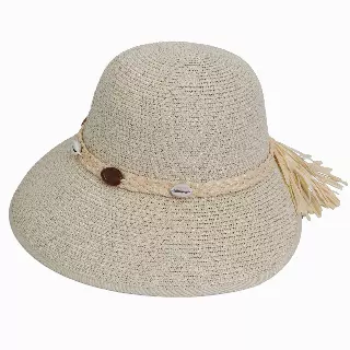 Magid Seashell Beaded Straw Frayed Brim Garden Hat — NATURAL