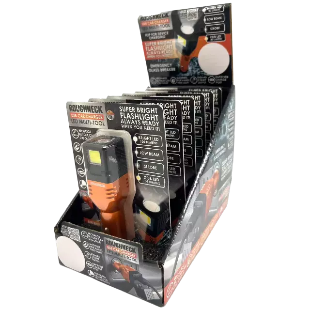 Car Charger DC Dual Port USB / USB-C with Flashlight - 6 Pieces Per Retail Ready Display 23693