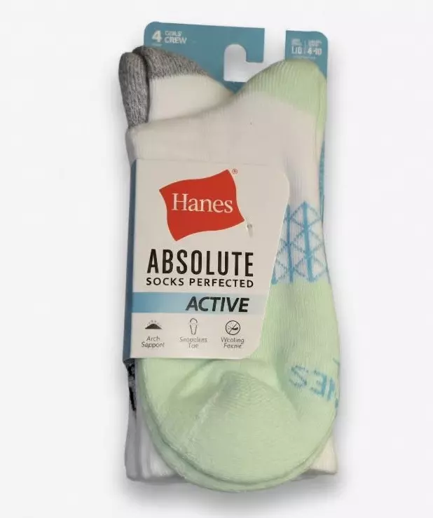 #4-H-6550 ‘Hanes’ Girls Crew Socks 4 Pair Pack – $2.40 per pack (14 Packs)