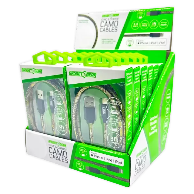 Charging Cable Camo Assortment 3FT - 12 Pieces Per Retail Ready Display 25112
