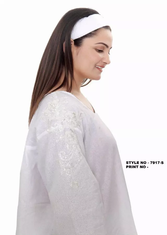7917 S - Beautiful Shoulder Design 2pc Top + Skirt Set - $30.00 Each (3 pcs per pack) — Free Size / White