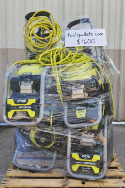 Ryobi gas pressure washer pallets · Grade A shelf pulls and tested returns