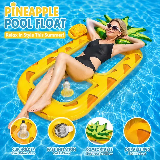 Inflatable Pineapple Pool Float with Cup Holder Summer Fun SALE!