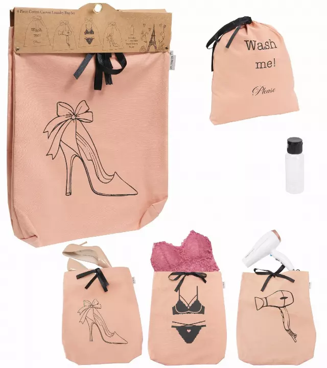 La L'Amour 8oz Cotton Canvas 4PC Laundry Bag Set — 038-BLUSH