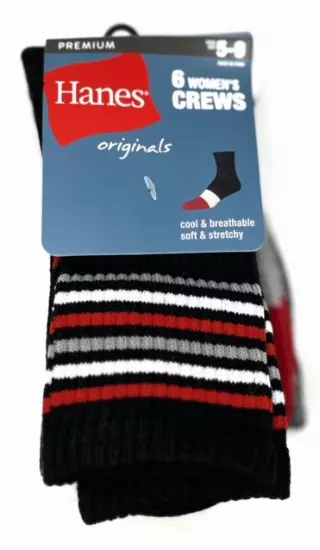 #6-H-4515 Women’s ‘Hanes’ Crew Socks – $2.40 Per 6 Pair Pack (18 Packs)