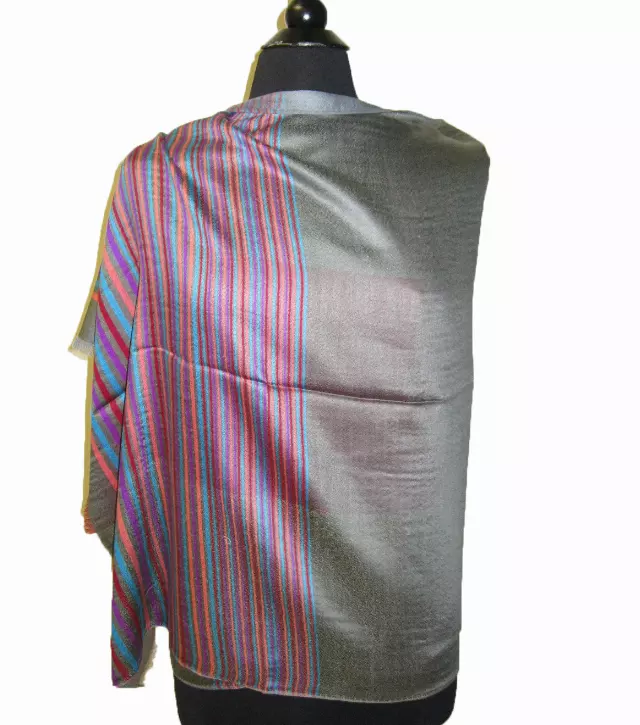 10983 Stripe Design Pashmina — Grey