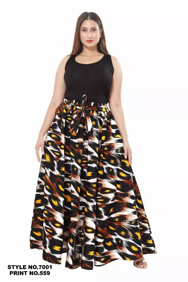 PLUS SIZE 7001X - NEW PRINTS ALERT!!! 8 Panel African Print Skirt - Authentic African Wax (3-PCS PRE-PACK) - $26 Each — One Size (20-34) / Print-559 / 3-Pcs Per Pack