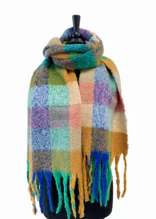 BF159 Multi Color Plaid Pattern Winter Scarf — Green