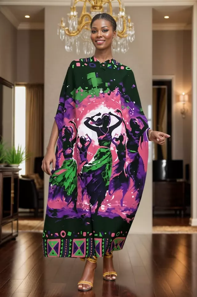 PNA-1634 - Women's Comfy Kaftan Dress with Headwrap- One Size (6-PCS PRE-PACK) - $7 Each — One Size (4-24) / Print-1634C