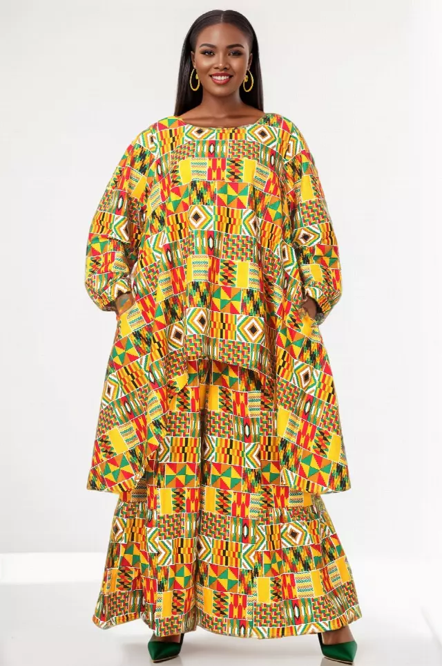 7772LS Authentic African Print 2pc Pant Set (Long Sleeves) - $30.00 Each (3 pcs per pack) — Free Size / Print-642
