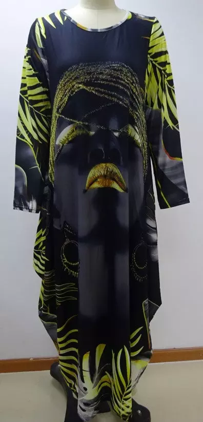 22095 Face Print Maxi Dress - One Size (6-PCS PRE-PACK) ($20.00 Each)