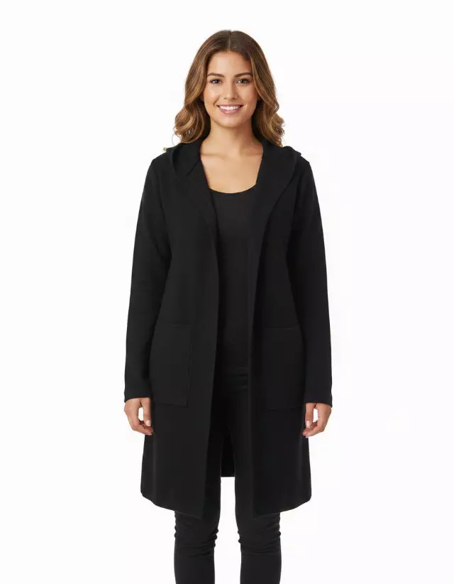Hooded Cardigan with Front Pockets — Black / S-M-L-XL-2XL