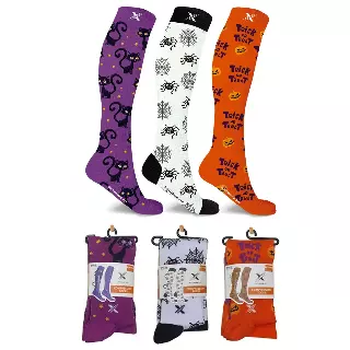 Halloween Trick Or Treat Knee High Compression Socks - 3 ASST STYLES — Large/XL
