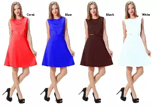 16031- Sleeveless Scuba Dress with Peekaboo Waist & Cutout Accent (6-PCS PRE-PACK) ($7 Each) — S/M/L/XL / White