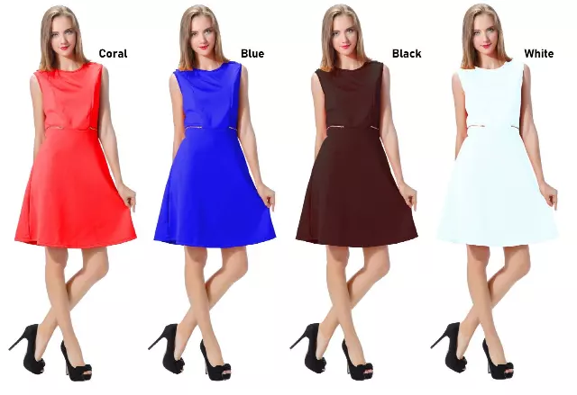 16031- Sleeveless Scuba Dress with Peekaboo Waist & Cutout Accent (6-PCS PRE-PACK) ($7 Each) — S/M/L/XL / Blue