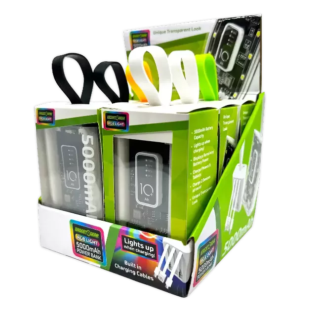 Rechargeable Power Bank with Rgb Lights - 6 Pieces Per Retail Ready Display 25908