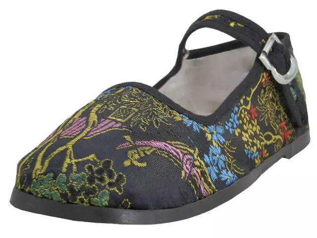T2-119-I - Child's Satin Brocade Upper Classic Mary Jane Shoes — Black (T2-119-I-B) / 21-26 Assorted